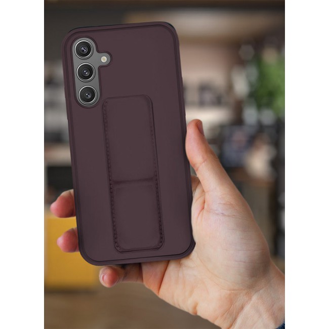 CATANES Samsung Galaxy S24 Case Magnetic Stand and Holder Premium Silicone Vertical and Horizontal Hand Strap Grip Multi Stand Car Mount Kickstand Case Finger Strap Cover Merlot