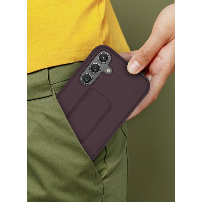 CATANES Samsung Galaxy S24 Case Magnetic Stand and Holder Premium Silicone Vertical and Horizontal Hand Strap Grip Multi Stand Car Mount Kickstand Case Finger Strap Cover Merlot