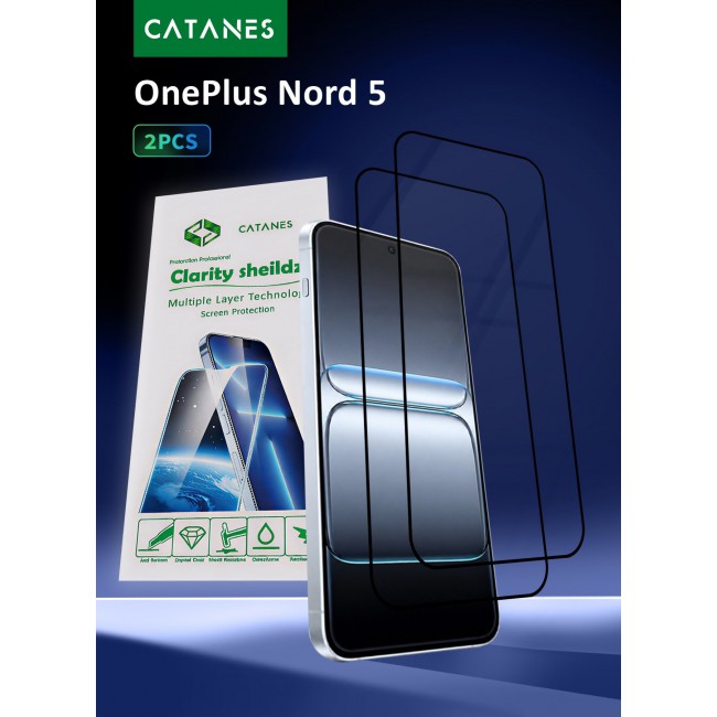 CATANES 2 PACK Screen Protector for OnePlus Nord 5 Tempered Glass 3D, Full Coverage, Scratch-Resistant, 9H Hardness High-Definition Clear Guard, Black Edge