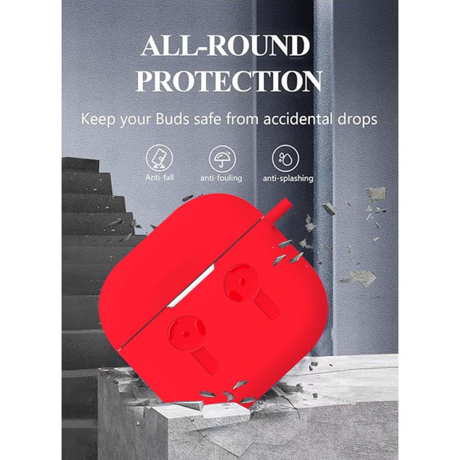 CATANES ( for Airpods 4 2024 ) Case Soft Silicone Elegant Cover with Keychain / Red Color