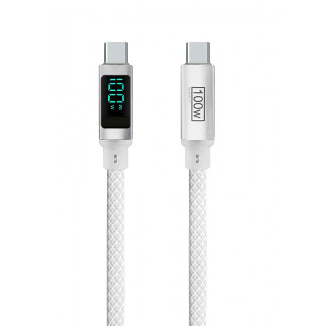 CATANES 100W Fast Charging Cable USB-C to USB-C - Built-in Power Display, PD 3.0 & Durable Braided Design 1M - White
