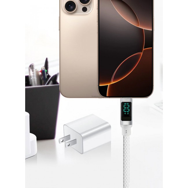 CATANES 100W Fast Charging Cable USB-C to USB-C - Built-in Power Display, PD 3.0 & Durable Braided Design 1M - White