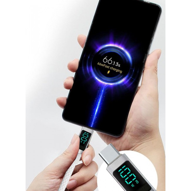 CATANES 100W Fast Charging Cable USB-C to USB-C - Built-in Power Display, PD 3.0 & Durable Braided Design 1M - White