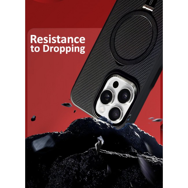 CATANES ( for iPhone 16 Pro Max ) Case, Carbon Fiber Texture, Metal Bracket, Magsafe Kickstand Case Cover - Black