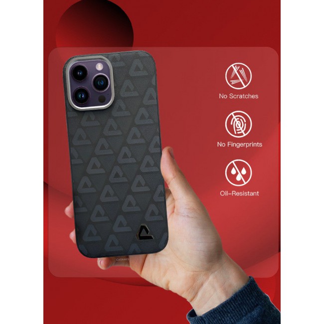 CATANES (for iPhone 14 Pro Max) 3 Pack Case and 2 Screen Protectors Leather Back Cover Triangle Pattern Shockproof Protective Phone Case Black