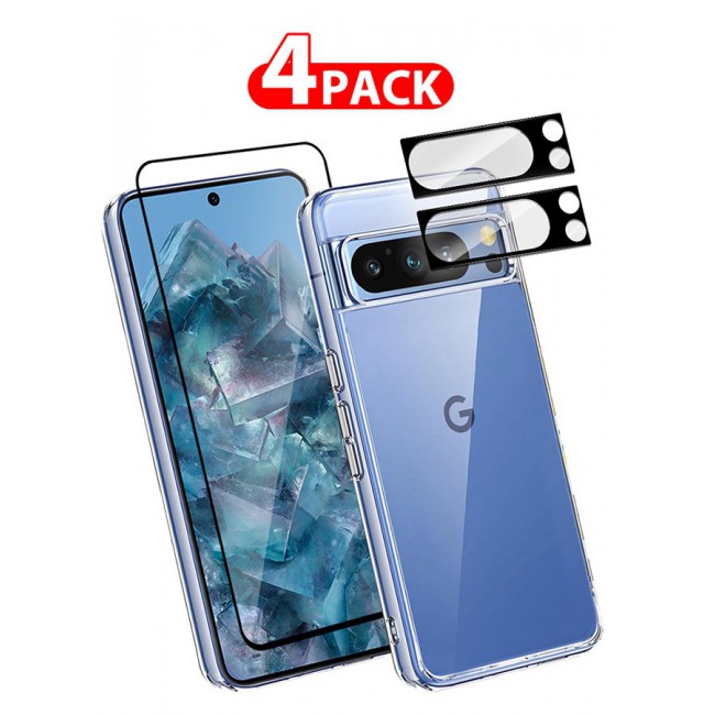 CATANES 4 Packs For Google Pixel 8 Pro TPU Case and Screen Protector and 2 Camera Lens Protectors Clear Transparent Shockproof Protective Phone Case Scratch Resistant Cover