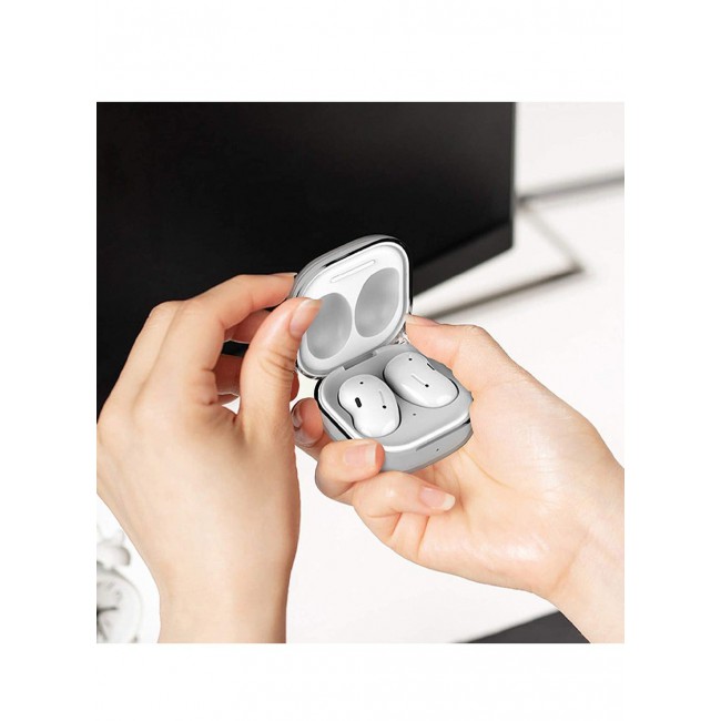 CATANES Case for Samsung Galaxy Buds Live Crystal Clear Shockproof Case Transparent Ultra Slim Cover with Keychain Carabiner