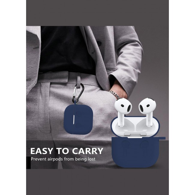 CATANES ( for Airpods 4 2024 ) Case Soft Silicone Elegant Cover with Keychain / Midnight Blue Color