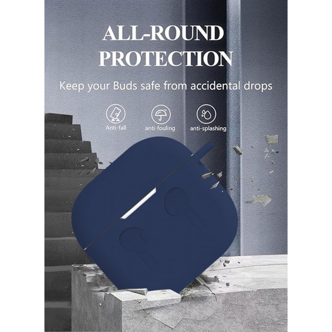 CATANES ( for Airpods 4 2024 ) Case Soft Silicone Elegant Cover with Keychain / Midnight Blue Color