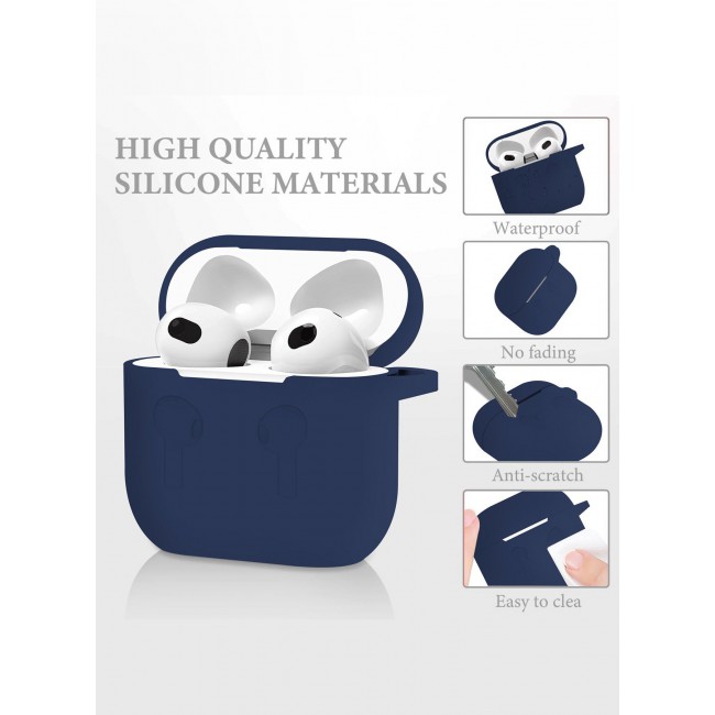 CATANES ( for Airpods 4 2024 ) Case Soft Silicone Elegant Cover with Keychain / Midnight Blue Color