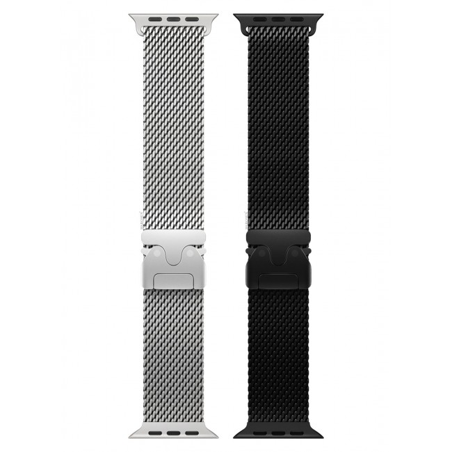 CATANES 2Packs Milanese Loop for Apple Watch Band Ultra 2 Band Ultra 49mm 46mm 45mm 44mm, Parachute-Style Buckle Stainless Steel Mesh Metal Band for iWatch Series 10-1 SE - Black Natural Titanium