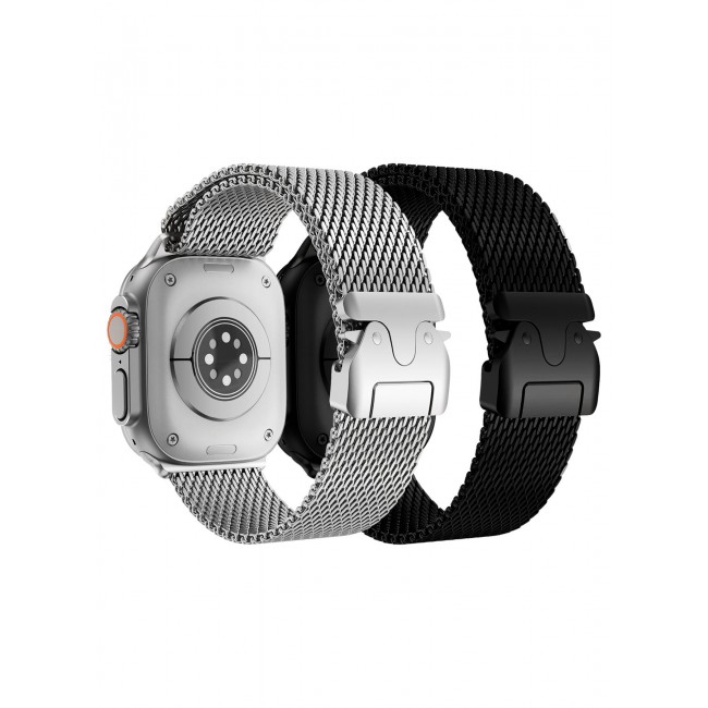CATANES 2Packs Milanese Loop for Apple Watch Band Ultra 2 Band Ultra 49mm 46mm 45mm 44mm, Parachute-Style Buckle Stainless Steel Mesh Metal Band for iWatch Series 10-1 SE - Black Natural Titanium