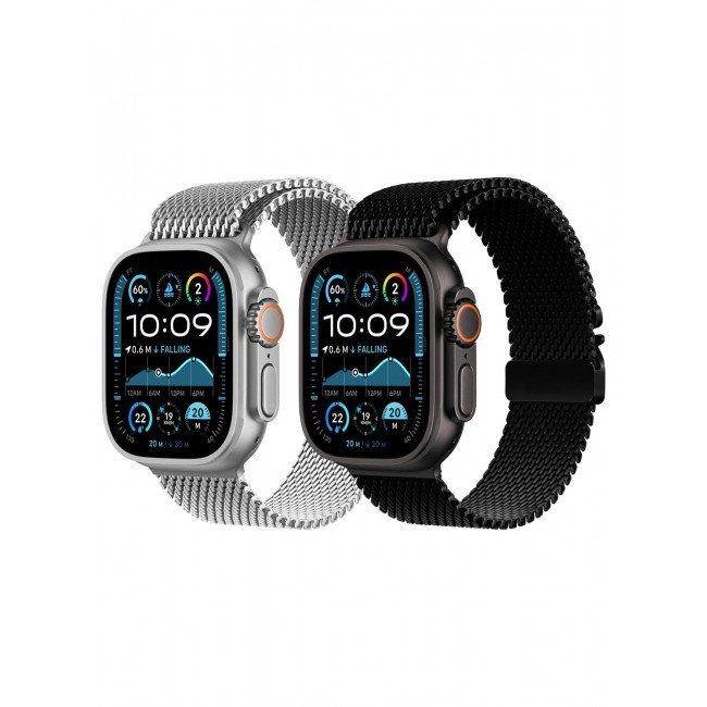 CATANES 2Packs Milanese Loop for Apple Watch Band Ultra 2 Band Ultra 49mm 46mm 45mm 44mm, Parachute-Style Buckle Stainless Steel Mesh Metal Band for iWatch Series 10-1 SE - Black Natural Titanium