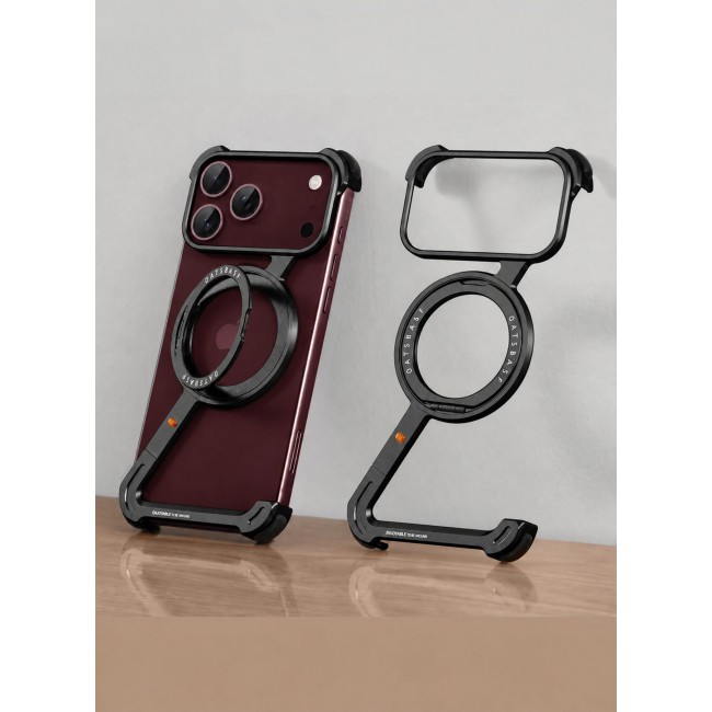 CATANES For iPhone 18 Pro Max Magnetic Case Z-Shape Premium Metal Armor with 360-Degree Rotating Ring Kickstand - Black