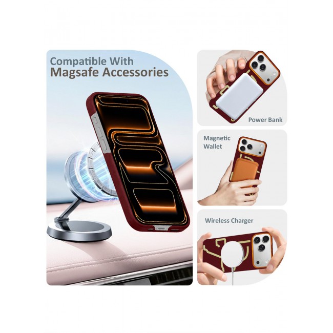 AIRITY Horse Style Bamboo Protective Case for iPhone 17/18 Pro Magsafe Ultra Durable, Lightweight & Premium Design Burgundy