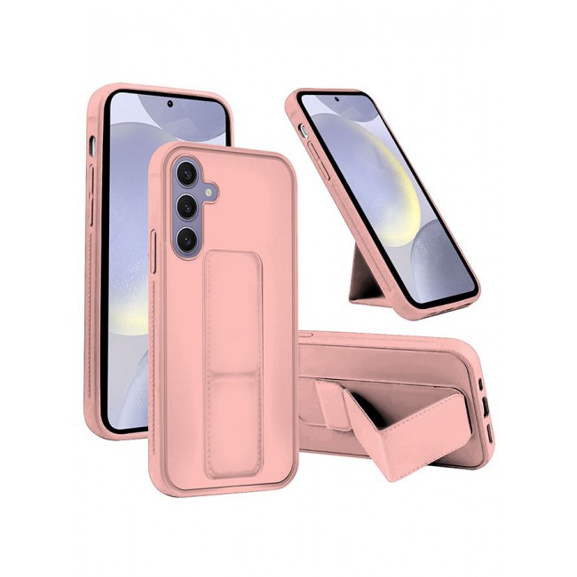 CATANES Samsung Galaxy S24 Plus Case Magnetic Stand and Holder Premium Silicone Vertical and Horizontal Hand Strap Grip Multi Stand Car Mount Kickstand Case Finger Strap Cover Pink