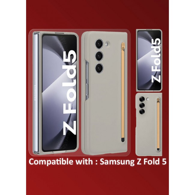 CATANES (for Samsung Galaxy Z Fold 5) Case with Screen Protector Ultra Hybrid Premium Case with Built-in New Compact S Pen, Holder and Storage Slot for Pen Sand Grey