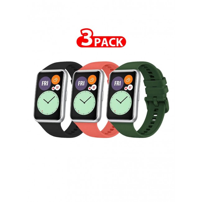 CATANES 3 Pack For Huawei Watch Fit 2 Silicone Bracelet Replacement Strap Multicolour 8(Only Compatible with Huawei Watch Fit 2)