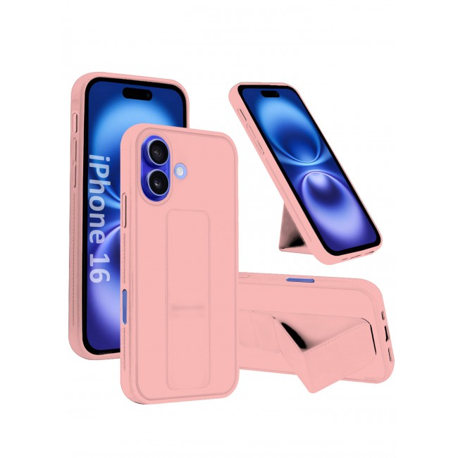 CATANES ( for iPhone 16 ) Case Premium Silicone Case with Stand Function Shockproof and Anti Scratch Finger Grip Case Cover / Pink