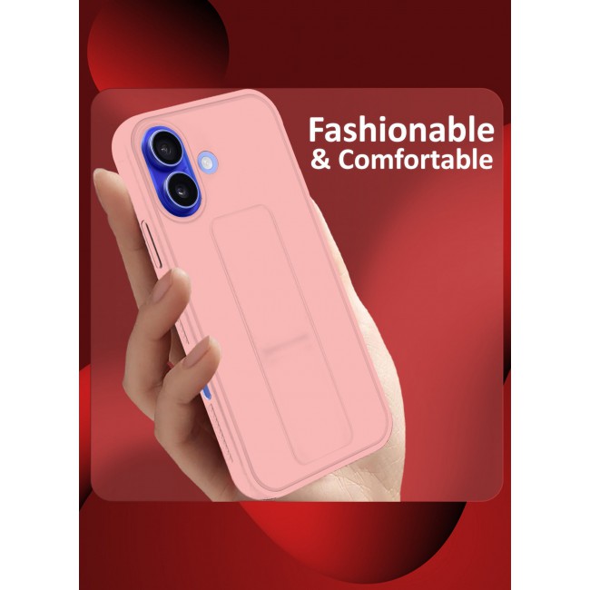 CATANES ( for iPhone 16 ) Case Premium Silicone Case with Stand Function Shockproof and Anti Scratch Finger Grip Case Cover / Pink