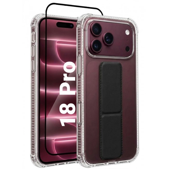 CATANES 2 Pack For iPhone 18 Pro Case Clear with Foldable Stand, Shockproof Protective Cover with Reinforced Corners, Transparent Bumper - Black