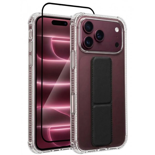 CATANES 2 Pack For iPhone 18 Pro Case Clear with Foldable Stand, Shockproof Protective Cover with Reinforced Corners, Transparent Bumper - Black