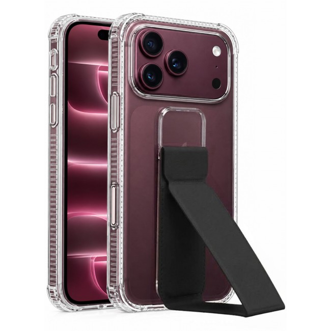 CATANES 2 Pack For iPhone 18 Pro Case Clear with Foldable Stand, Shockproof Protective Cover with Reinforced Corners, Transparent Bumper - Black