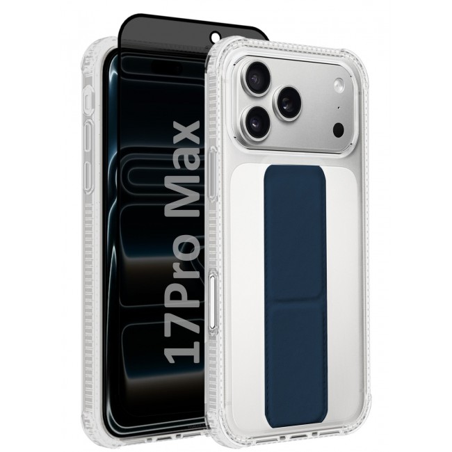 CATANES 2 Packs Finger Grip Clear Case Cover for iPhone 17 Pro Max - Kickstand Car Magnetic Holder Multi-function Protective Two-in-one Case with Privacy Screen Protector - Dark Blue