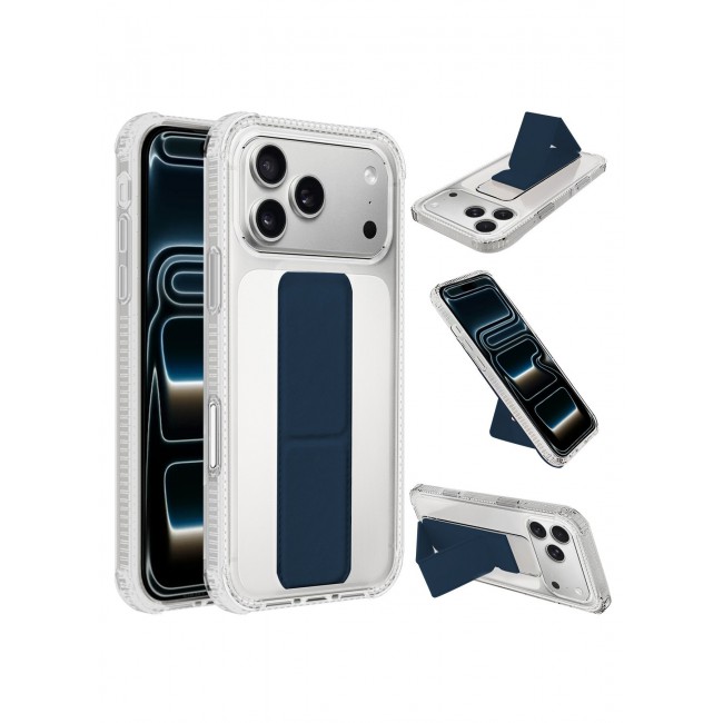 CATANES 2 Packs Finger Grip Clear Case Cover for iPhone 17 Pro Max - Kickstand Car Magnetic Holder Multi-function Protective Two-in-one Case with Privacy Screen Protector - Dark Blue
