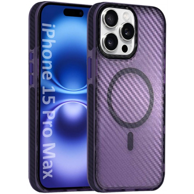 CATANES (for iPhone 15 Pro Max) Magsafe Case Cover Carbon Fiber Magnetic Strong Shockproof Protective Slim Thin Cover Transparent Matte - Purple Color
