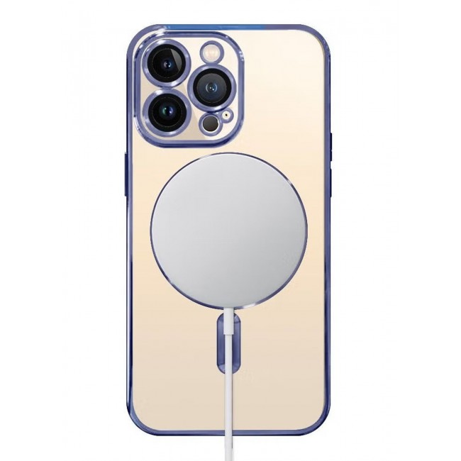 CATANES 2Pack for iPhone 14 Pro Magsafe Case and Screen Protector Clear Electroplating Frame Wireless Charging Cover with Tempered Glass Violet/Clear
