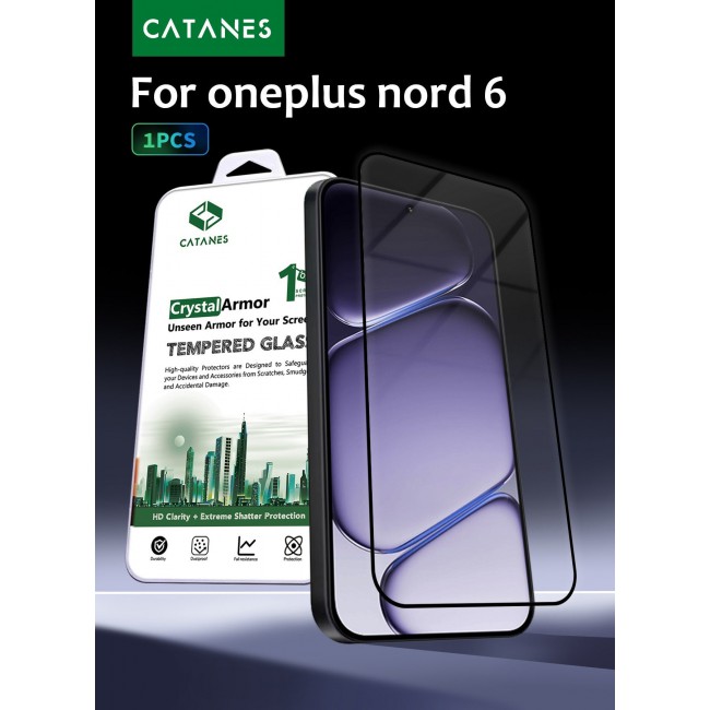 CATANES Screen Protector for OnePlus Nord 6 (2026), 9H Full Coverage Tempered Glass, 2.5D Curved Edge, Anti-Fingerprint & Shatter-Proof Screen Guard for OnePlus Nord 6
