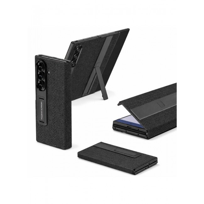 CATANES Kickstand Flip Case Alcatntra for Samsung Galaxy Z TriFold – Fabric Texture, Shockproof and Camera Protection, Black