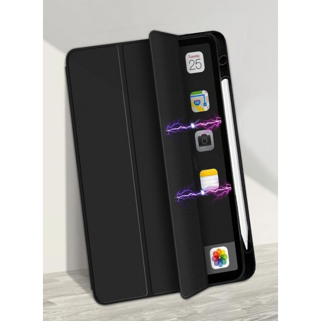 CATANES [for iPad Air 13 inch 2024] Flip Case With Pen Slot Shockproof Cover Shock Absorbing Foldable Protective Cover Black