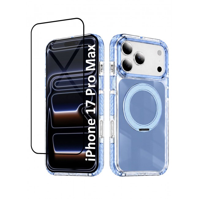 CATANES 2 Pack Magnetic Case For iPhone 17 Pro Max Clear TPU Cover with 360-Degree Rotating Ring Kickstand - Glacier