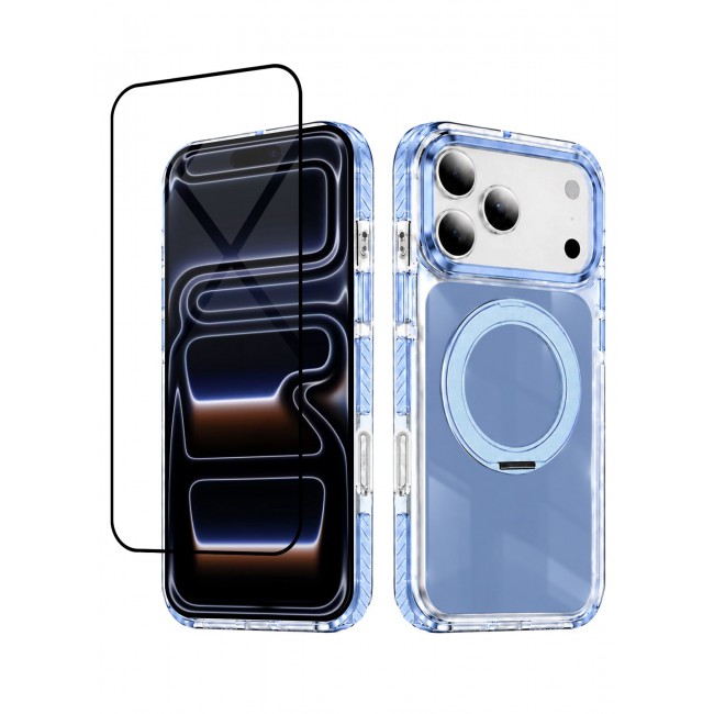 CATANES 2 Pack Magnetic Case For iPhone 17 Pro Max Clear TPU Cover with 360-Degree Rotating Ring Kickstand - Glacier