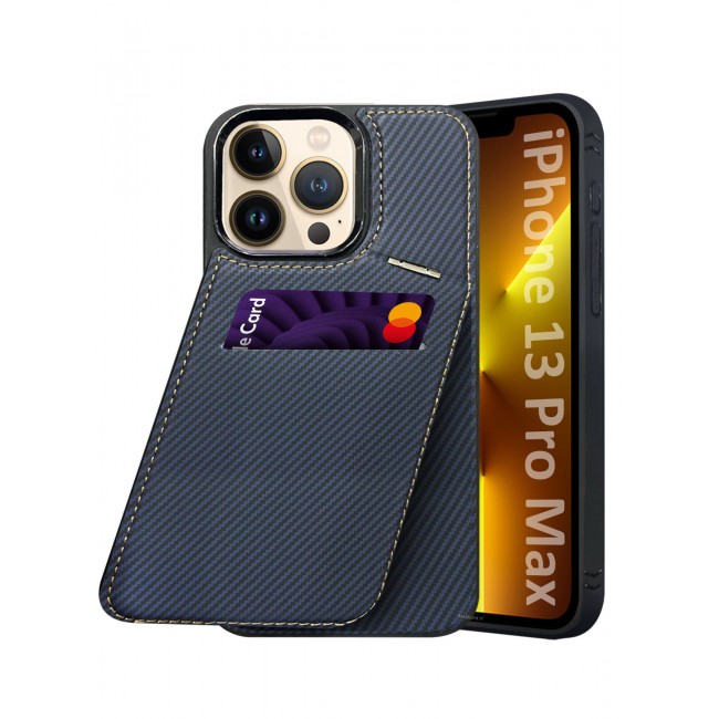 CATANES iPhone 13 Pro Max Case Cover Leather with Card Holder and Kickstand for Men Women Phone Case with Carbon Fiber Pattern