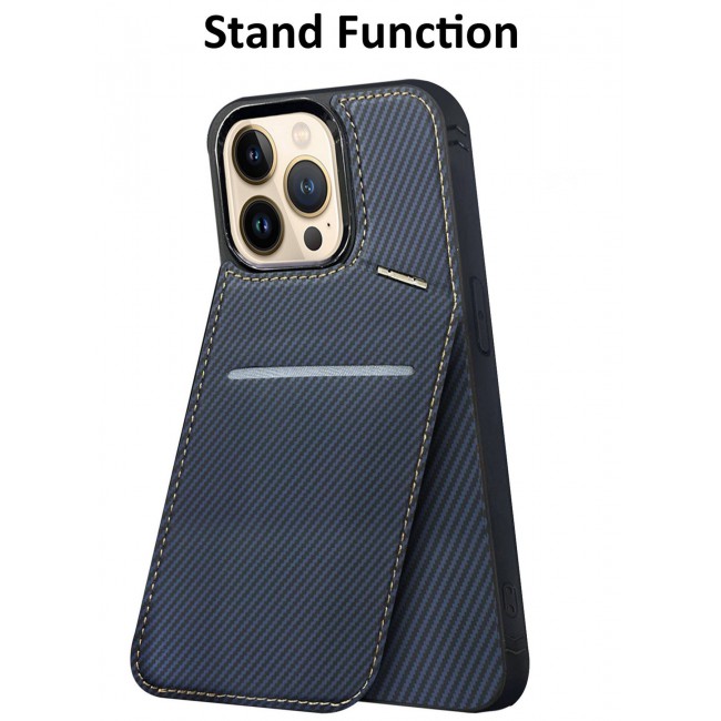CATANES iPhone 13 Pro Max Case Cover Leather with Card Holder and Kickstand for Men Women Phone Case with Carbon Fiber Pattern