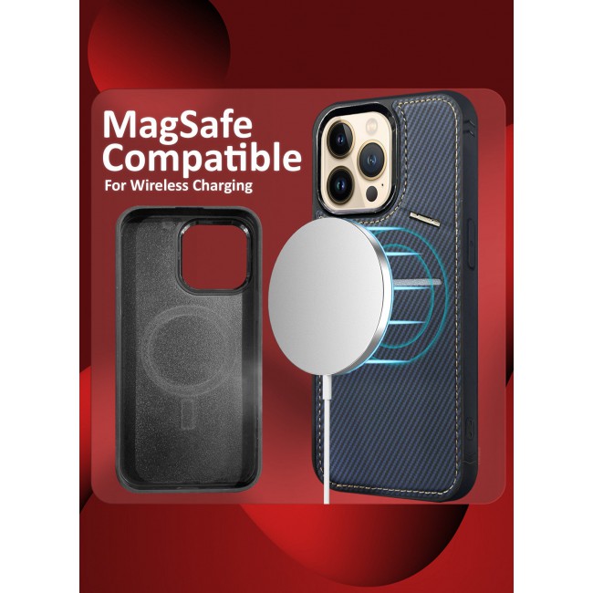 CATANES iPhone 13 Pro Max Case Cover Leather with Card Holder and Kickstand for Men Women Phone Case with Carbon Fiber Pattern