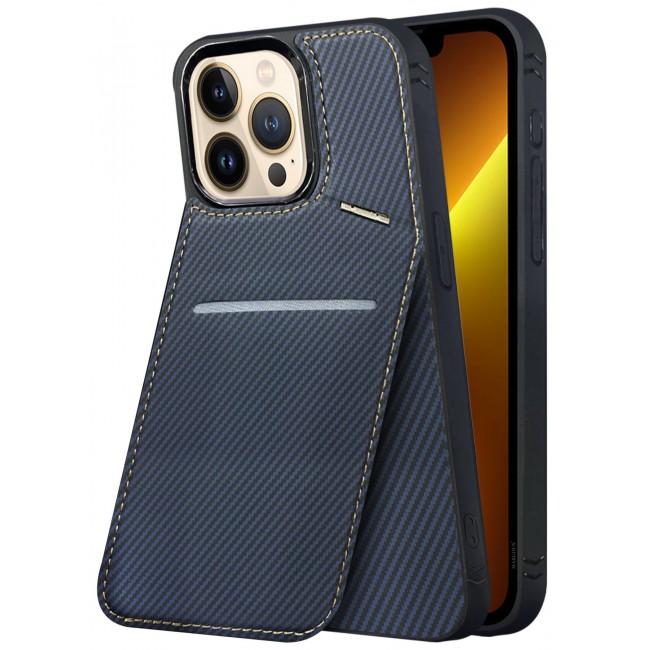 CATANES iPhone 13 Pro Max Case Cover Leather with Card Holder and Kickstand for Men Women Phone Case with Carbon Fiber Pattern