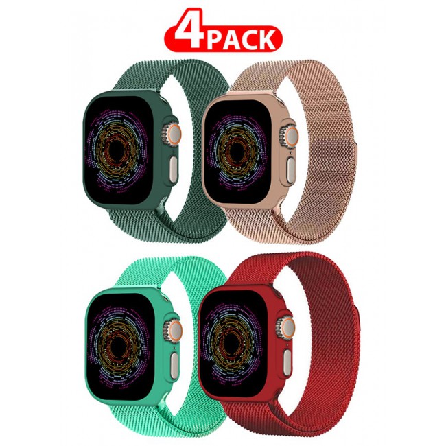 CATANES 4 Pack Stainless Steel Milanese Loop Compatible with Apple Watch Band 42mm 44mm 45mm 49mm men and women Mesh Loop Magnetic Clasp Replacement for iWatch Bands Ultra2/Ultra/Series 9 8 7 SE 6 5 4 3 2 1