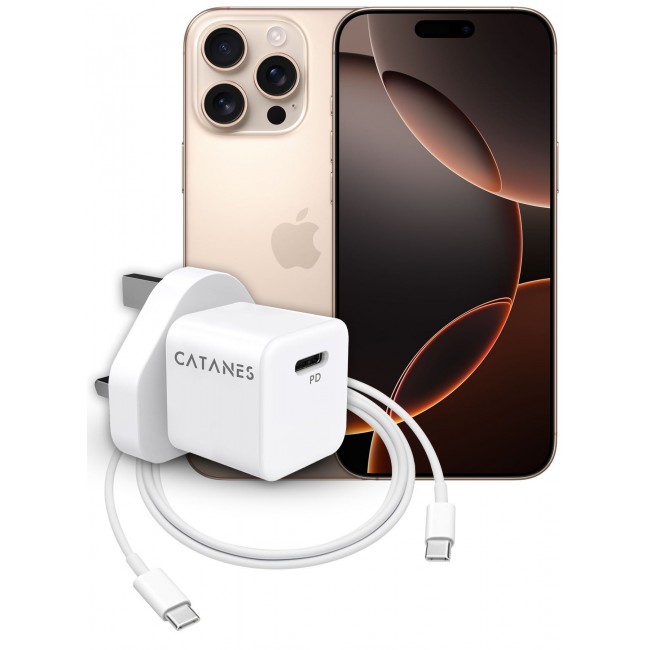 CATANES 25W PD Fast Charger Adapter Type C 3Pins with Type-C Cable 1m for Apple iPhone 16 Pro Max and 15 Pro Max / White