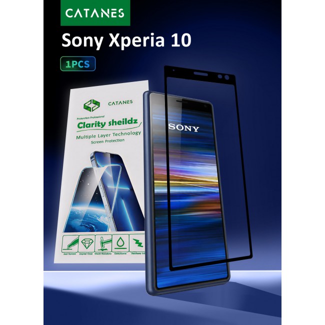 CATANES Screen Protector for Sony Xperia 10 Tempered Glass, Scratch-Resistant, 9H Hardness High-Definition Clear Guard, Black Side