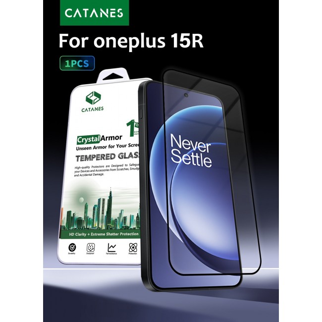 CATANES Screen Protector for OnePlus 15R 5G (2025/2026), 9H Full Coverage Tempered Glass, Fingerprint Unlock Compatible, HD Clarity & Scratch Resistant Case Friendly Screen Guard