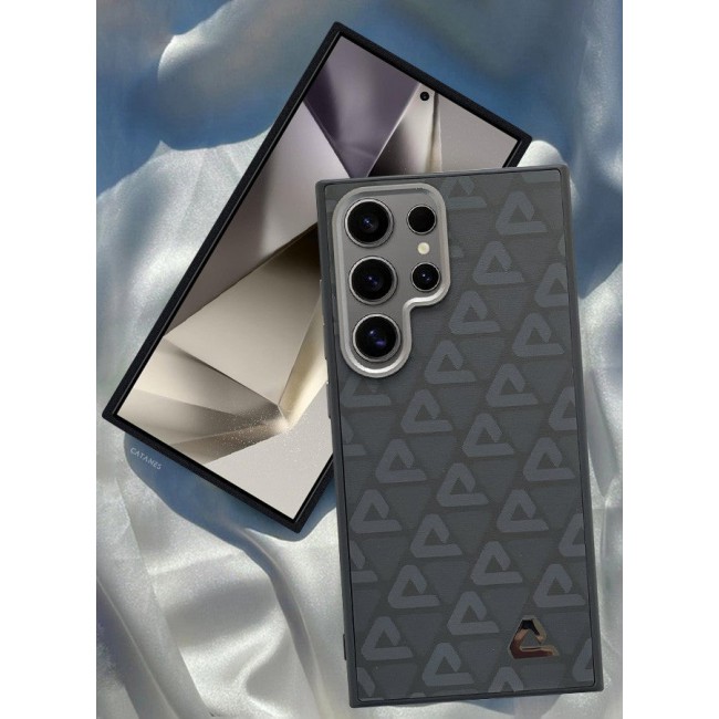 CATANES (for Samsung Galaxy S24 Ultra) Case Leather Back Cover Triangle Pattern Shockproof Protective Phone Case Black
