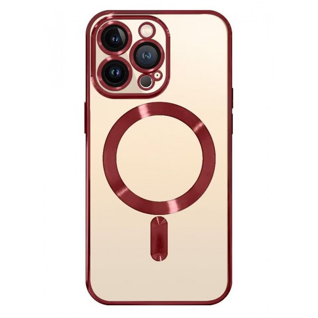 CATANES 2Pack for iPhone 14 Pro Max Magsafe Case and Screen Protector Clear Electroplating Frame Wireless Charging Cover with Tempered Glass Red/Clear