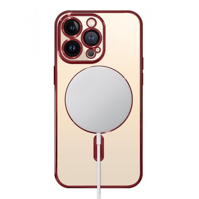 CATANES 2Pack for iPhone 14 Pro Max Magsafe Case and Screen Protector Clear Electroplating Frame Wireless Charging Cover with Tempered Glass Red/Clear