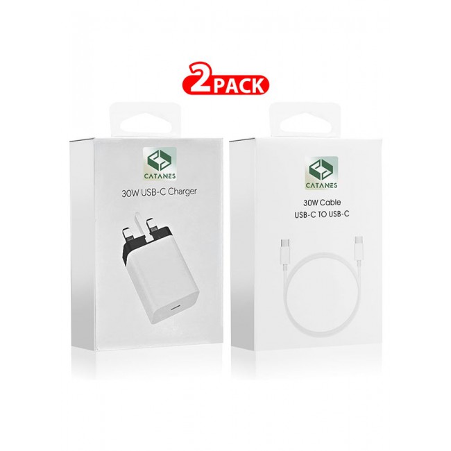 CATANES 30W USB-C Super Fast Charger 3 Pins Charger and Cable Compatible with USB-C Devices Fast Charging Phone Charger USB-C to USB C Sync Charge Cable Included