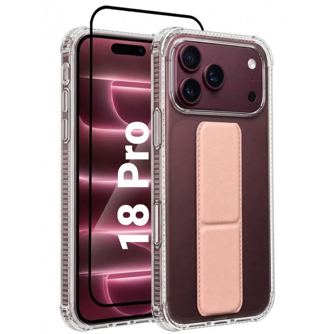 CATANES 2 Pack For iPhone 18 Pro Case Clear with Foldable Stand, Shockproof Protective Cover with Reinforced Corners, Transparent Bumper - Pink