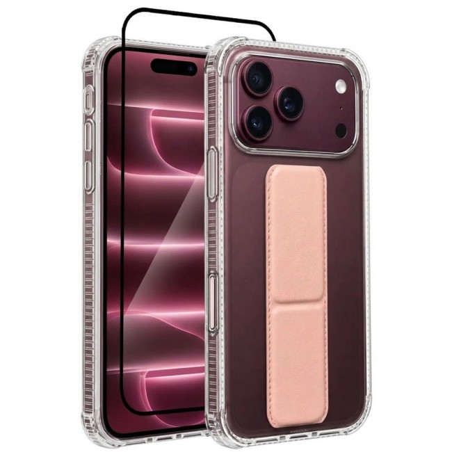 CATANES 2 Pack For iPhone 18 Pro Case Clear with Foldable Stand, Shockproof Protective Cover with Reinforced Corners, Transparent Bumper - Pink